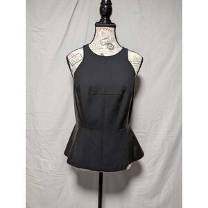 Rebecca Taylor Black Sleeveless Real‎ Lamb Leather Peplum Zip Top New Women's 6
